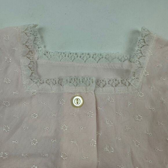VTG Gilead Pink Nightgown Dress Night Coat Button Front Lace S/S Sz L Nylon 9657 - Picture 4 of 7